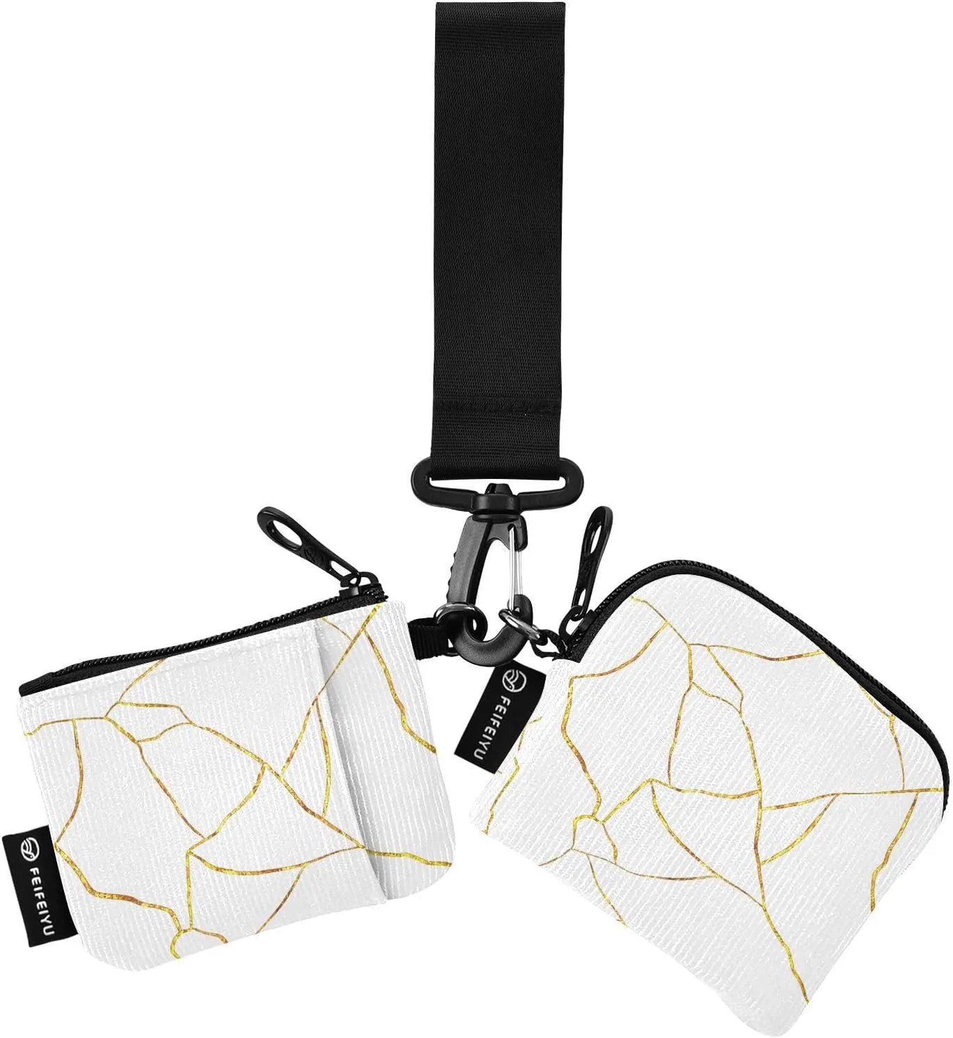 Small Wallet for Women Gold Lines Marble Texture Zip Around Dual Pouch Wristlet Wallets for Women Portable Card Wallet