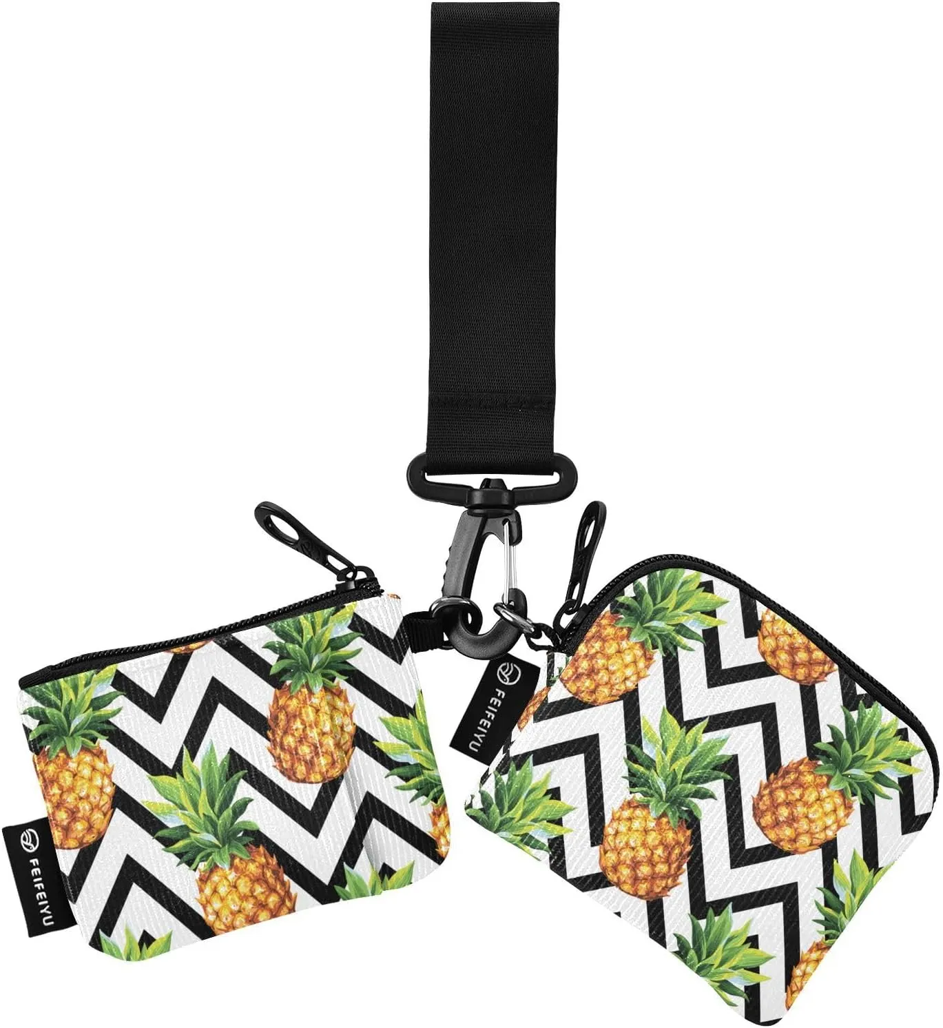 Small Wallet for Women Pineapple Zig Zag Stripes Zip Around Dual Pouch Wristlet Wallets for Women Portable Card Wallet