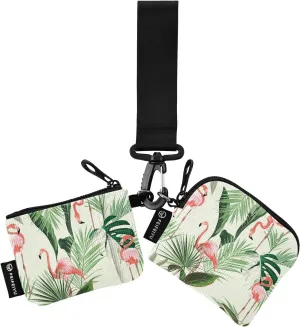 Small Wallet for Women Pink Flamingo Exotic Leaves Zip Around Dual Pouch Wristlet Wallets for Women Portable Card Wallet
