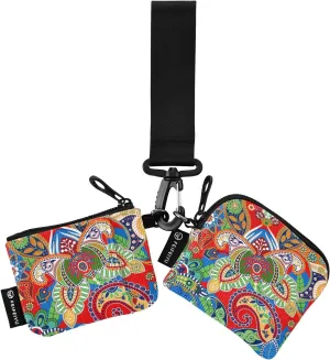 Small Wallet for Women Red Colorful Floral Pattern Zip Around Dual Pouch Wristlet Wallets for Women Portable Card Wallet