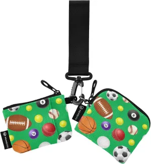 Small Wallet for Women Sports Ball Football on Green Zip Around Dual Pouch Wristlet Wallets for Women Portable Card Wallet