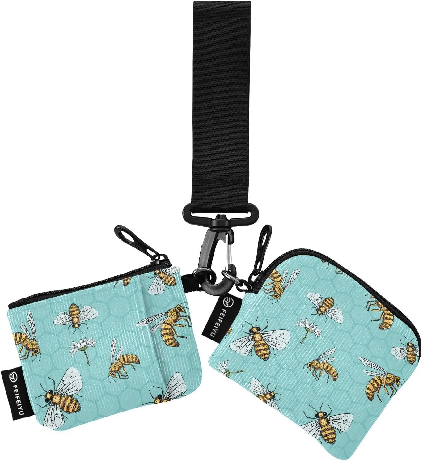 Small Wallet for Women Spring Summer Bee Daisy Zip Around Dual Pouch Wristlet Wallets for Women Portable Card Wallet