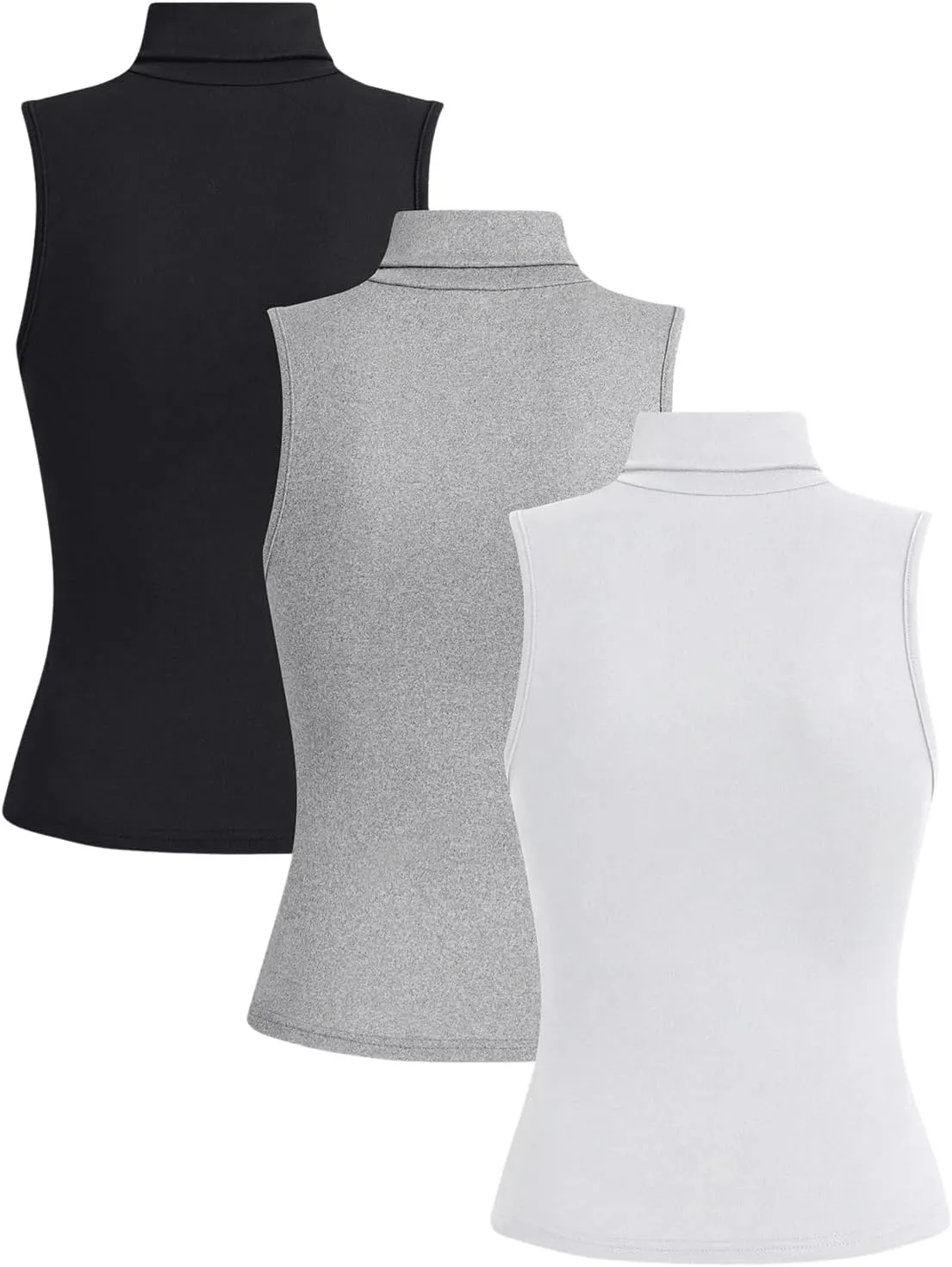 SOLY HUX Women's 3 Piece Tank Top Turtleneck Sleeveless Going Out Tops Casual Solid Tops