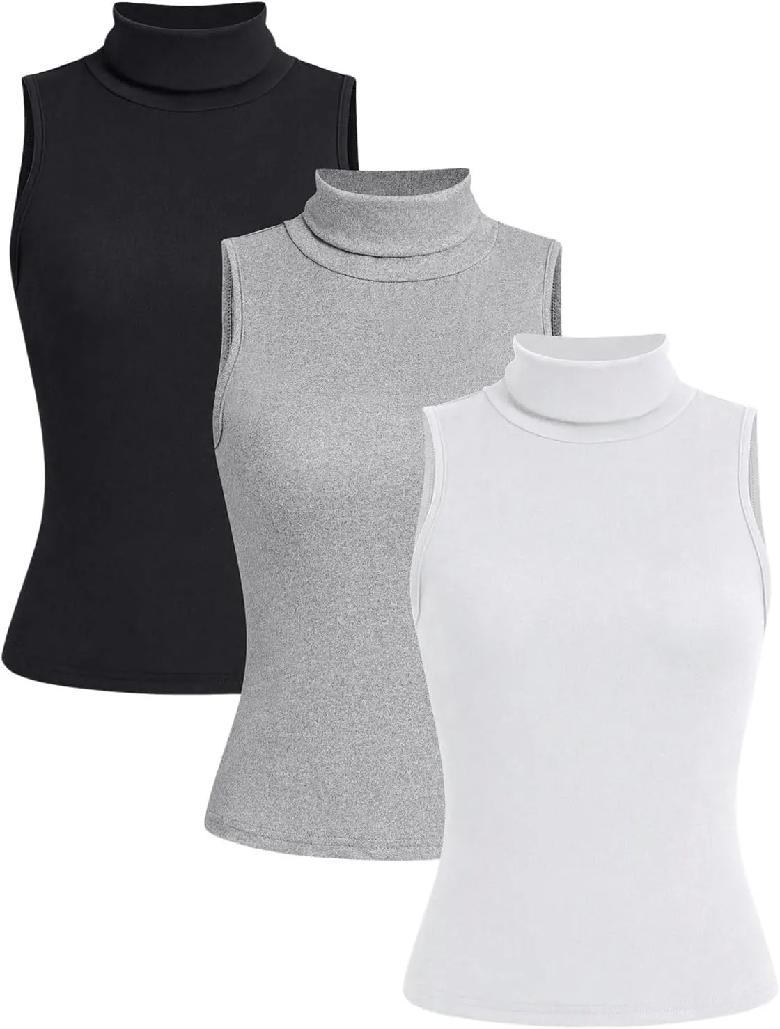 SOLY HUX Women's 3 Piece Tank Top Turtleneck Sleeveless Going Out Tops Casual Solid Tops