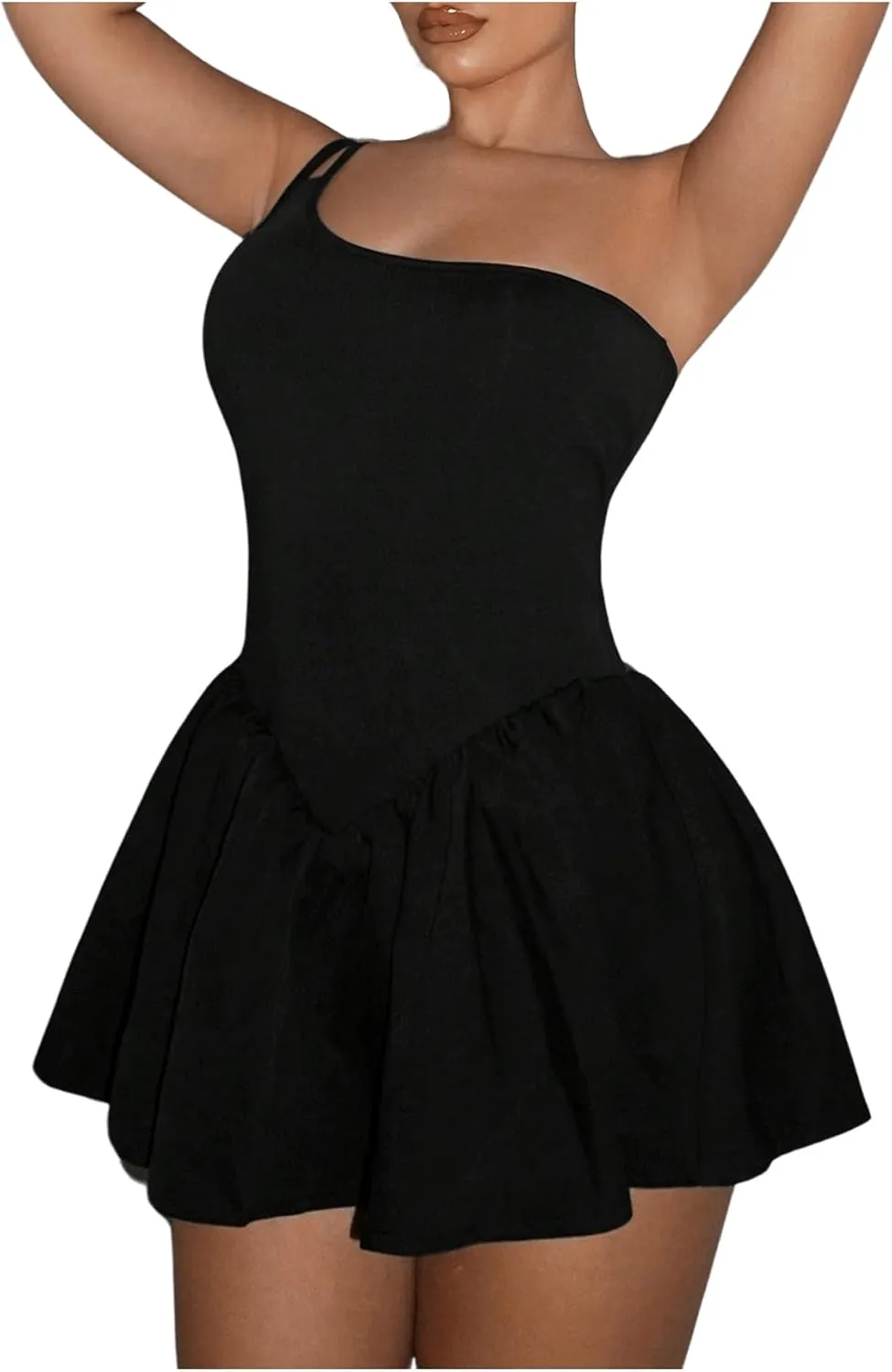 SOLY HUX Women's One Shoulder Sleeveless A Line Flared Dress Summer Mini Dresses
