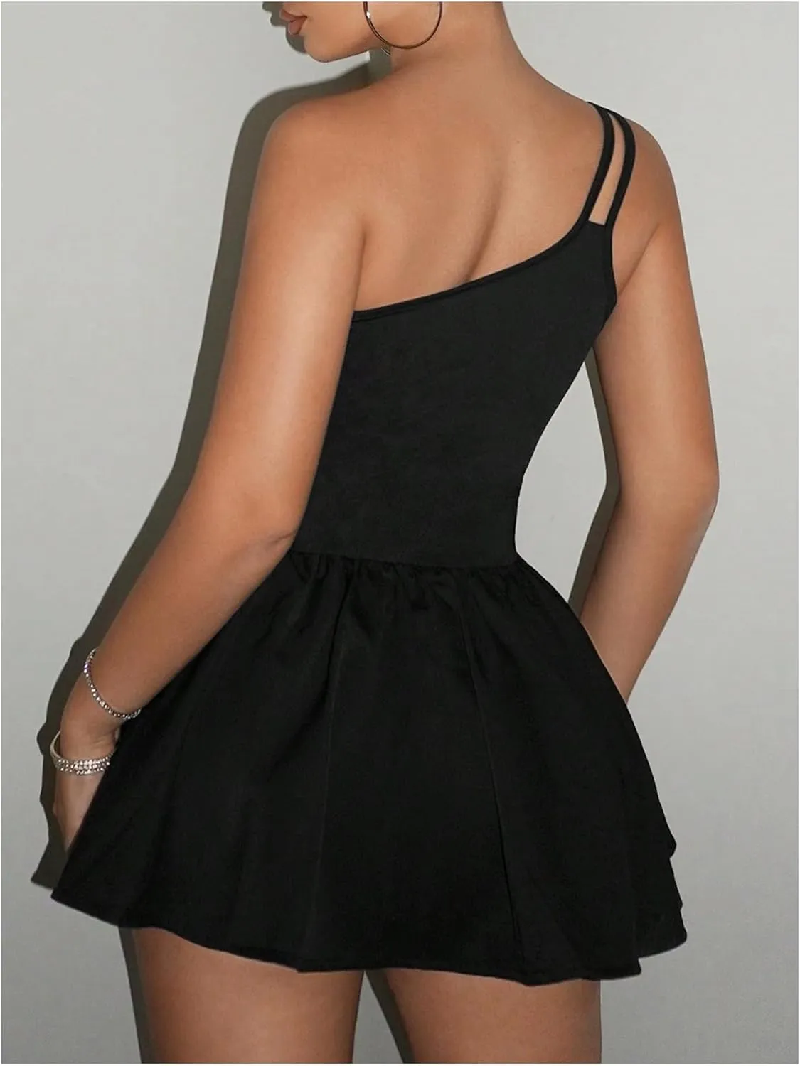 SOLY HUX Women's One Shoulder Sleeveless A Line Flared Dress Summer Mini Dresses