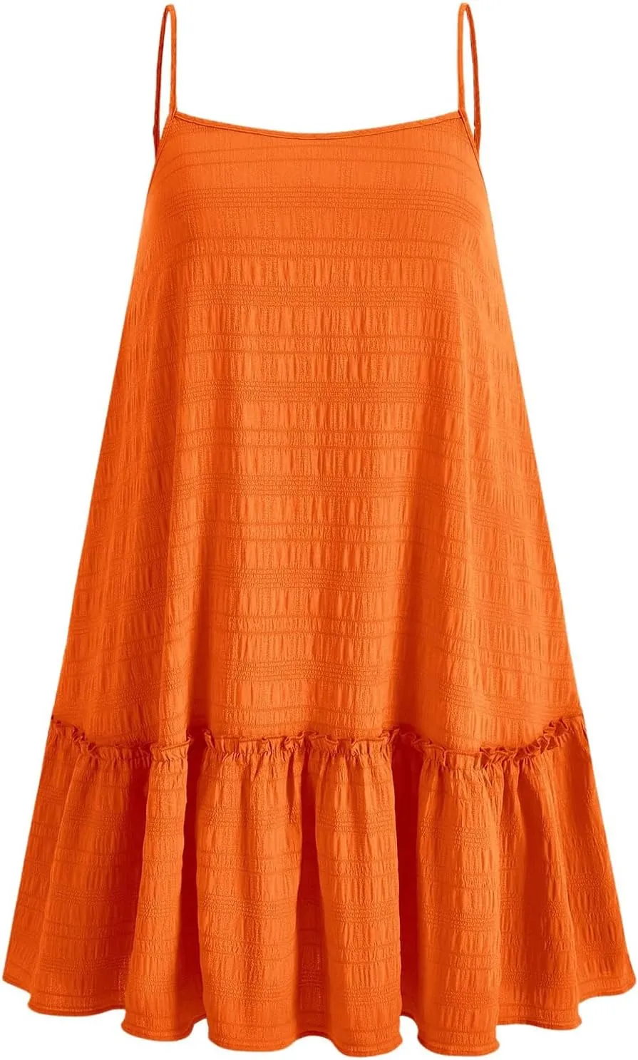 SOLY HUX Women's Plus Size Ruffle Hem Cami Mini Dress Spaghetti Strap Swig Flowy Summer Loose Short Dresses