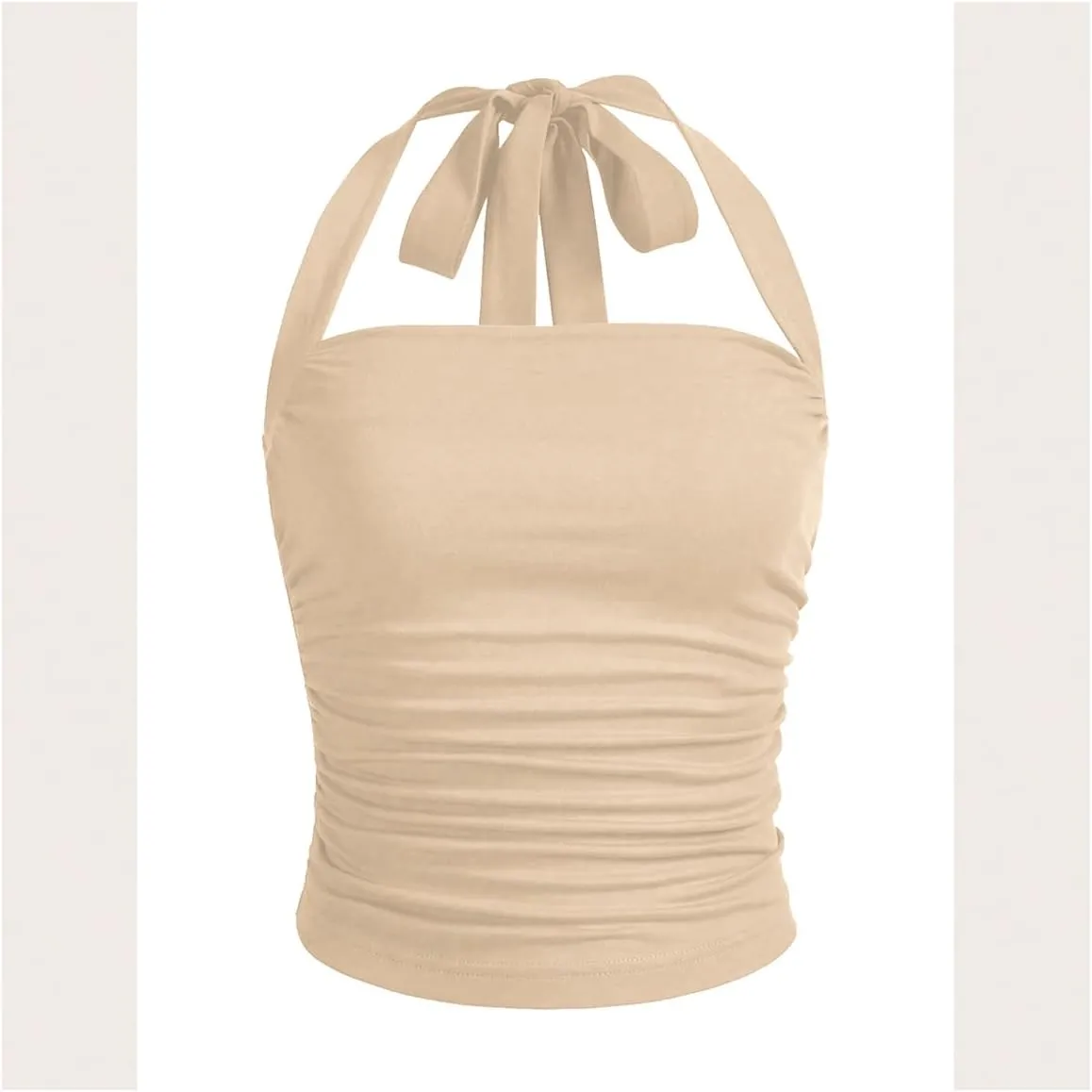 SOLY HUX Women's Ruched Halter Y2K Crop Tops Tie Back Sleeveless Slim Fit Cami Tops
