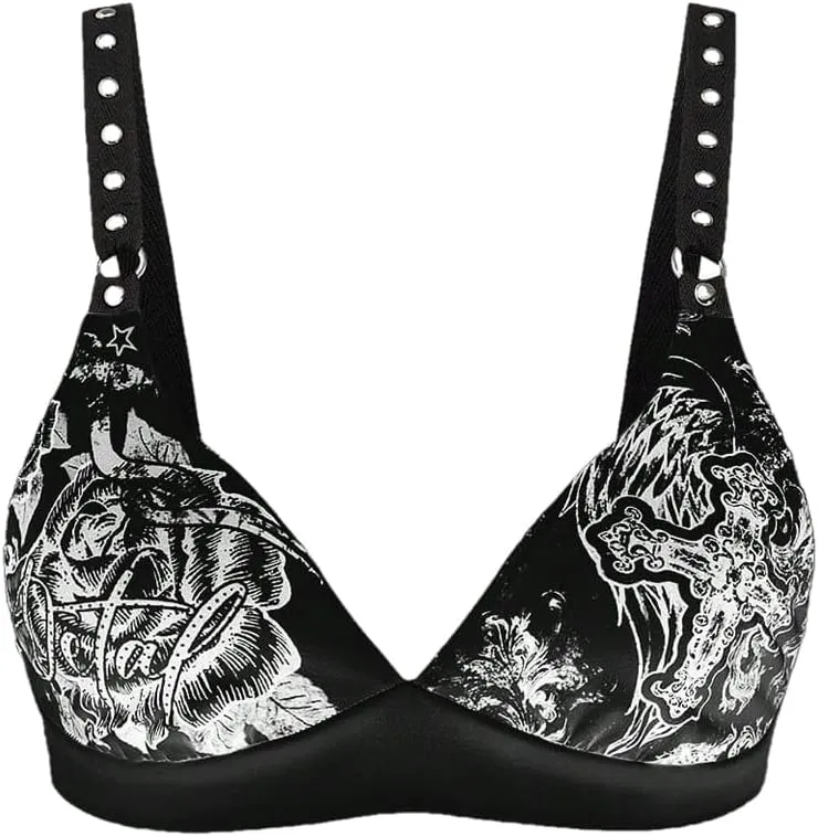SOLY HUX Women's Y2k Gothic Graphic Cami Crop Tops Rivet Punk Grunge Summer Tops Streetwear