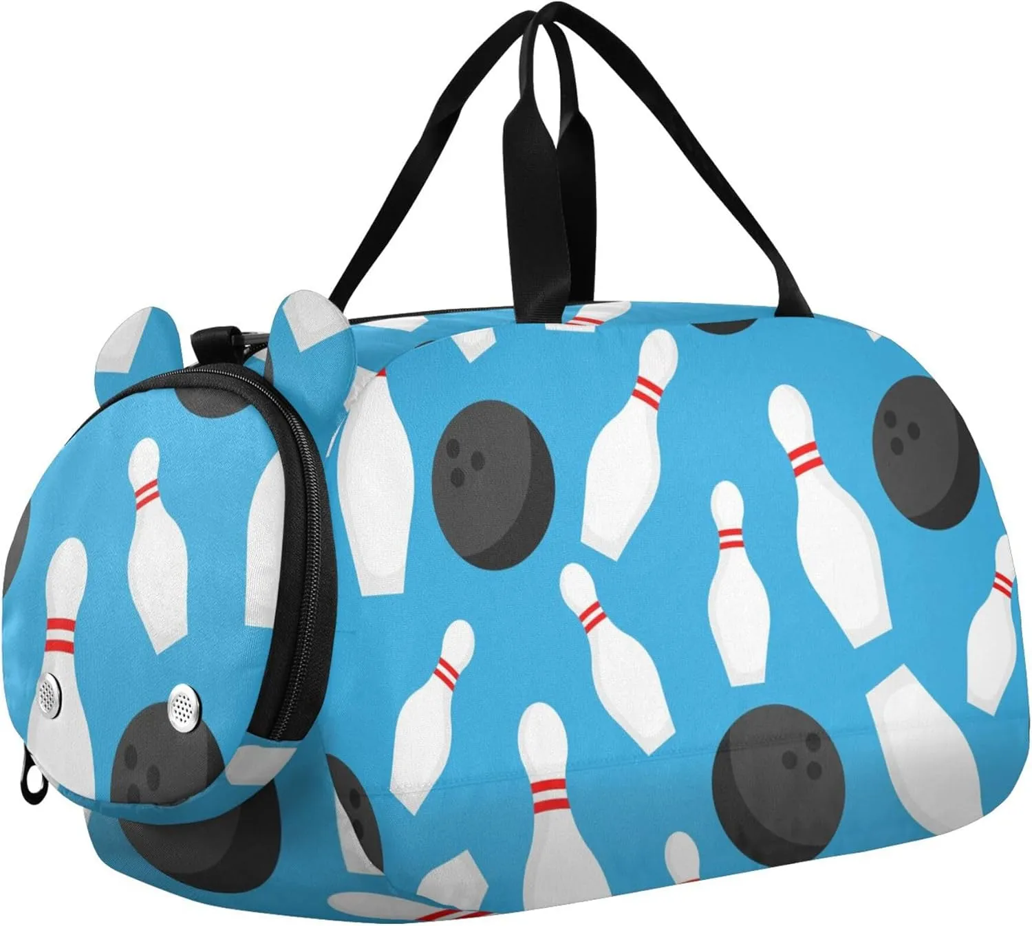 Sport Bowling Ball Blue Sports Duffle Bag for Girls Boys, Gym Bag with Shoe Compartment, Kids Travel Overnight Weekender Shoulder Bag