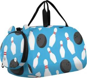 Sport Bowling Ball Blue Sports Duffle Bag for Girls Boys, Gym Bag with Shoe Compartment, Kids Travel Overnight Weekender Shoulder Bag
