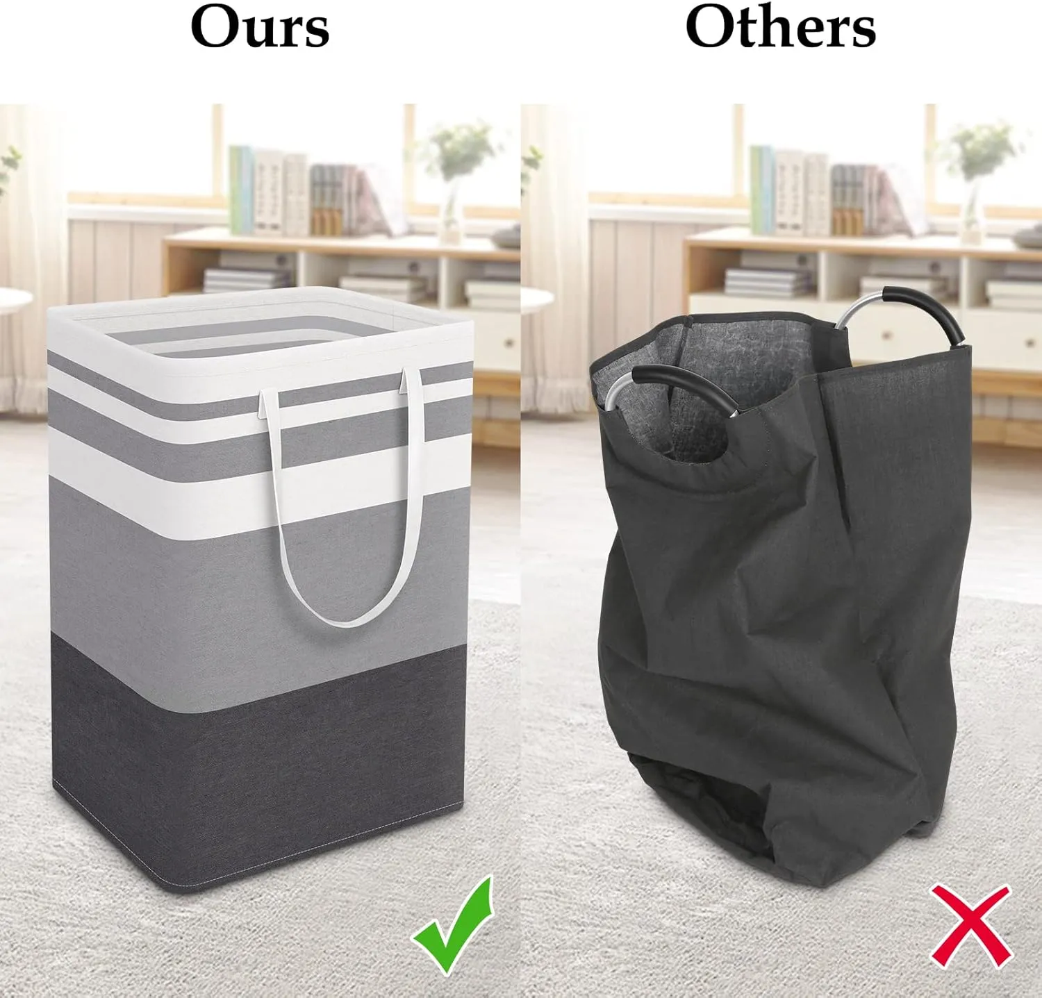StorageRight Large Collapsible Laundry Basket Hamper with Easy Carry HandlesFreestanding Clothes Hampers for Laundry, Bedroom, Dorm, Towels, Toys, 75L, Gradient Grey