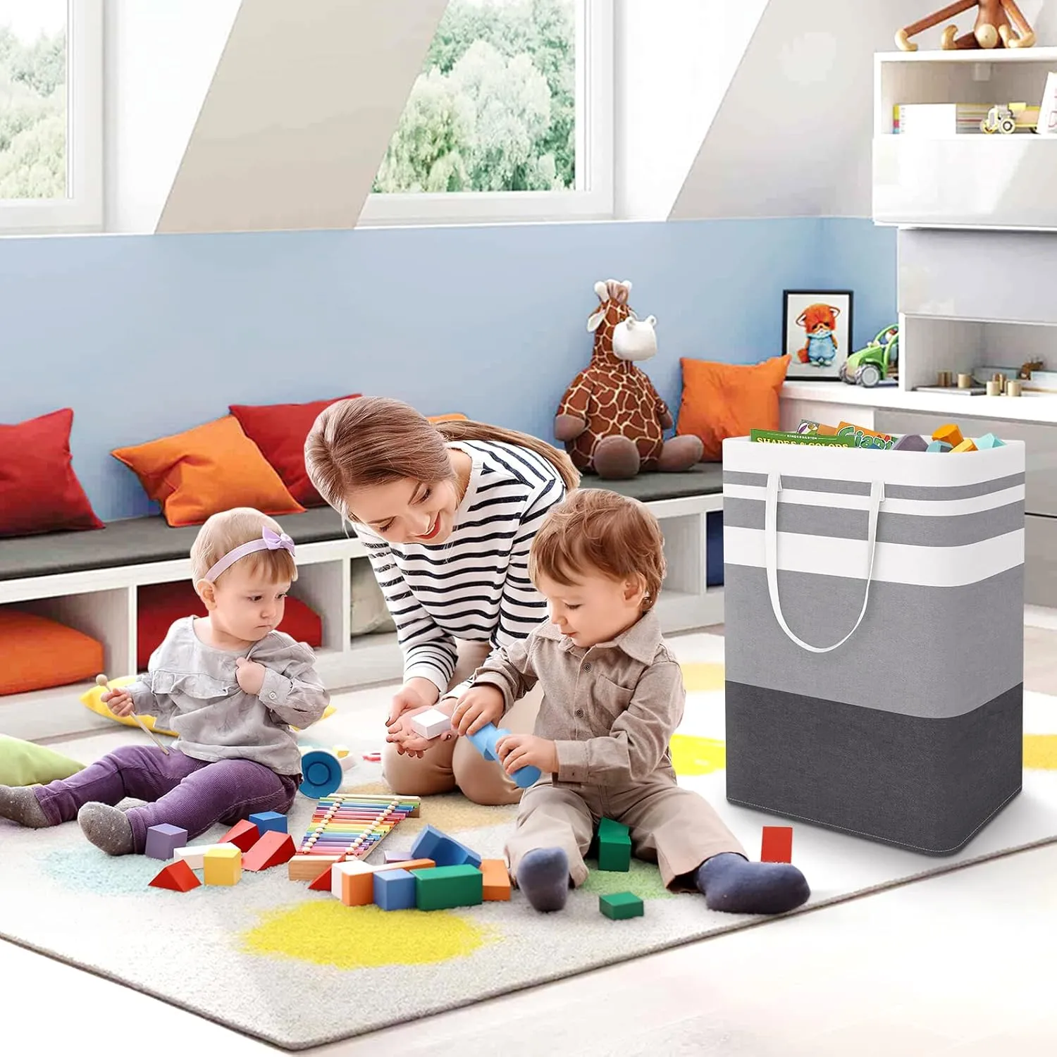 StorageRight Large Collapsible Laundry Basket Hamper with Easy Carry HandlesFreestanding Clothes Hampers for Laundry, Bedroom, Dorm, Towels, Toys, 75L, Gradient Grey