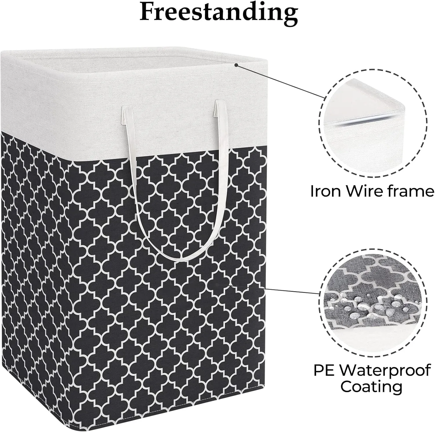 StorageRight Laundry Basket Hamper Large Collapsible Laundry Hamper with Easy Carry HandlesFreestanding Clothes Hampers for Laundry, Bedroom, Dorm, Clothes, Towels, 75L, Clover Black