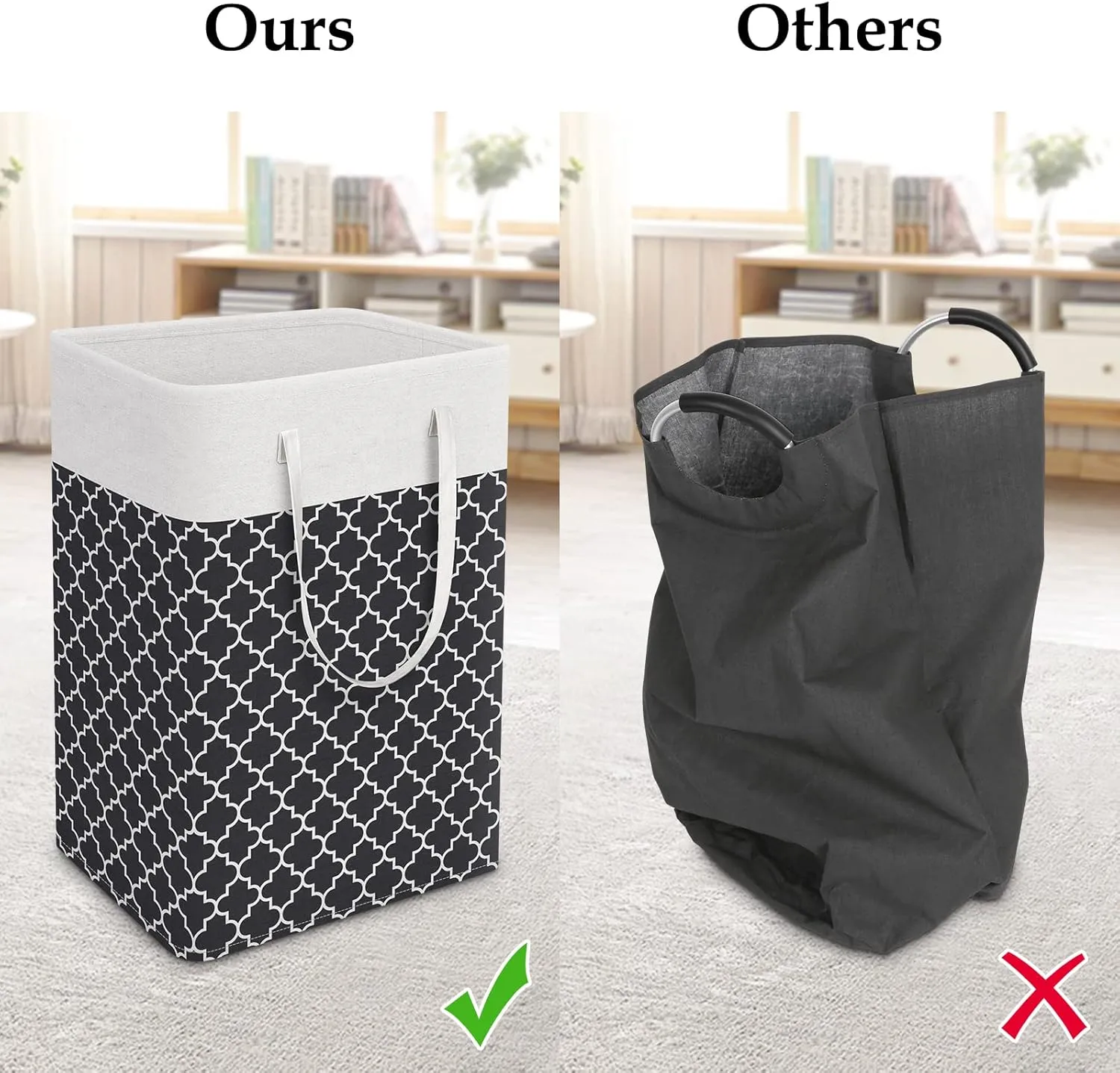 StorageRight Laundry Basket Hamper Large Collapsible Laundry Hamper with Easy Carry HandlesFreestanding Clothes Hampers for Laundry, Bedroom, Dorm, Clothes, Towels, 75L, Clover Black