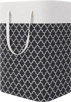StorageRight Laundry Basket Hamper Large Collapsible Laundry Hamper with Easy Carry HandlesFreestanding Clothes Hampers for Laundry, Bedroom, Dorm, Clothes, Towels, 75L, Clover Black