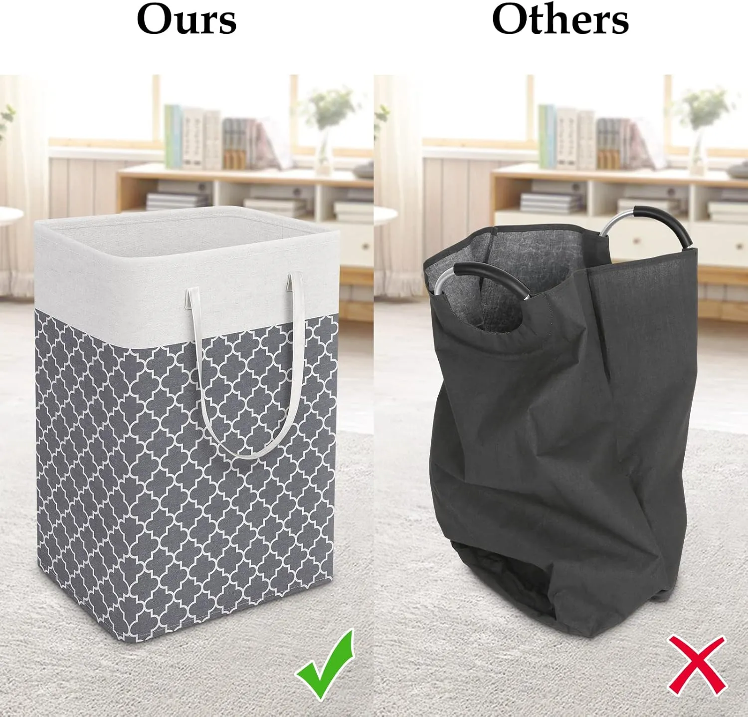 StorageRight Laundry Basket Hamper Large Collapsible Laundry Hamper with Easy Carry HandlesFreestanding Clothes Hampers for Laundry, Bedroom, Dorm, Clothes, Towels, 75L, Clover Grey