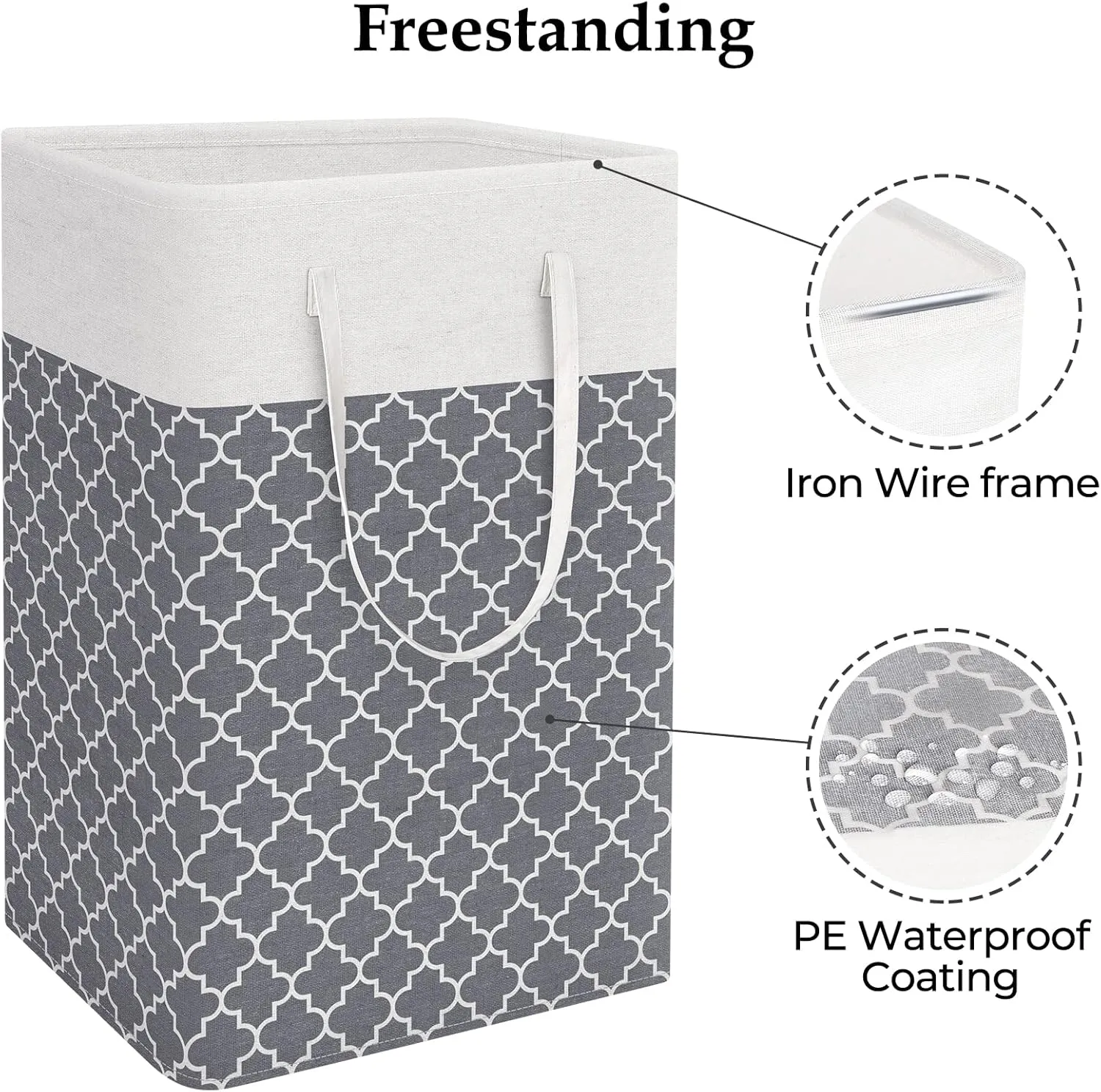 StorageRight Laundry Basket Hamper Large Collapsible Laundry Hamper with Easy Carry HandlesFreestanding Clothes Hampers for Laundry, Bedroom, Dorm, Clothes, Towels, 75L, Clover Grey