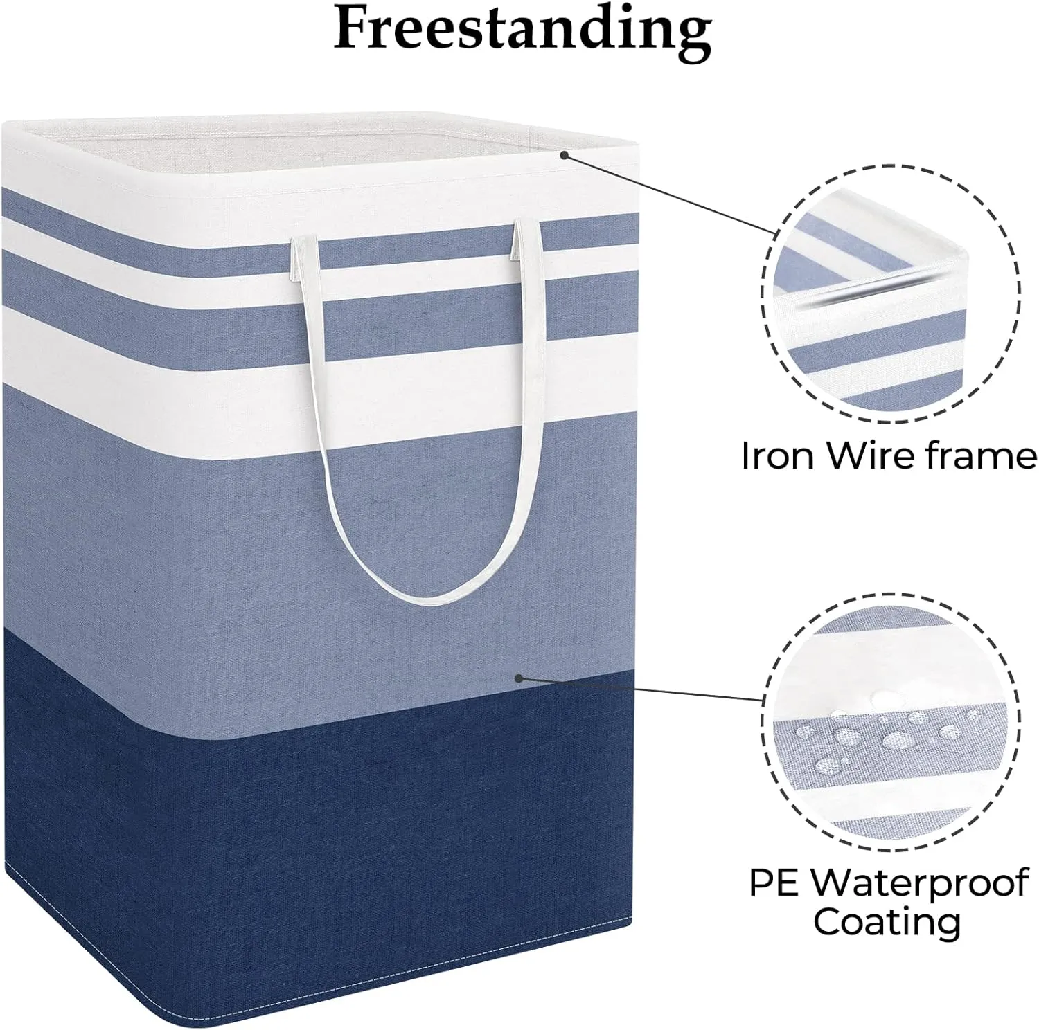 StorageRight Laundry Basket Hamper Large Collapsible Laundry Hamper with Easy Carry HandlesFreestanding Clothes Hampers for Laundry, Bedroom, Dorm, Clothes, Towels, 75L, Gradient Blue