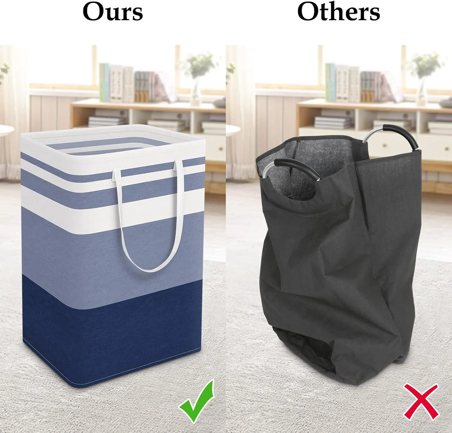 StorageRight Laundry Basket Hamper Large Collapsible Laundry Hamper with Easy Carry HandlesFreestanding Clothes Hampers for Laundry, Bedroom, Dorm, Clothes, Towels, 75L, Gradient Blue