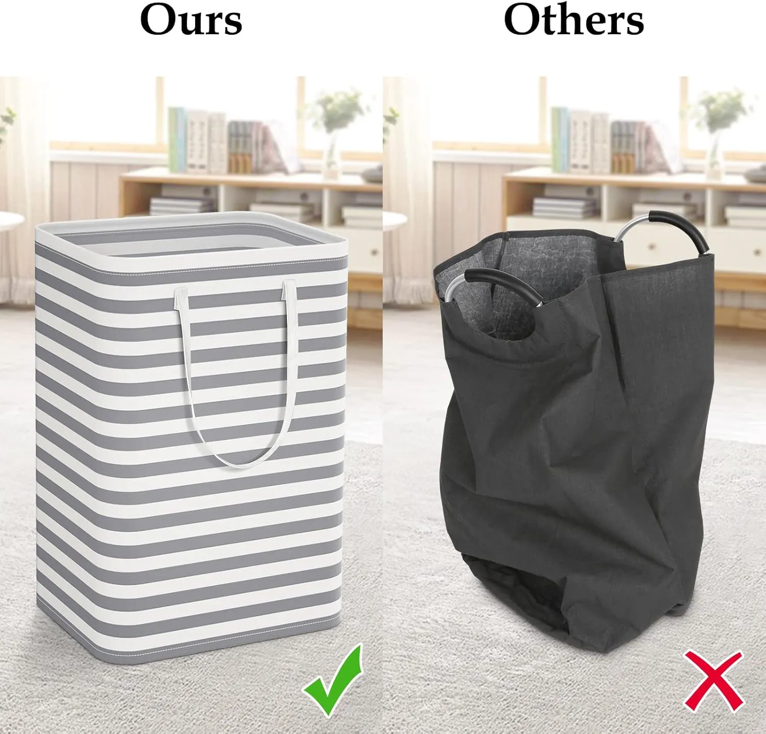 StorageRight Laundry Basket Hamper Large Collapsible Laundry Hamper with Easy Carry HandlesFreestanding Clothes Hampers for Laundry, Bedroom, Dorm, Clothes, Towels, 75L, Grey