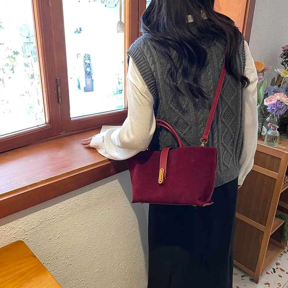 Suede Bags for Women Crossbody Purse 2025 Shoulder Handbag Satchel Brown Top-handle Bag