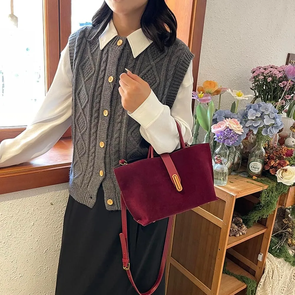 Suede Bags for Women Crossbody Purse 2025 Shoulder Handbag Satchel Brown Top-handle Bag
