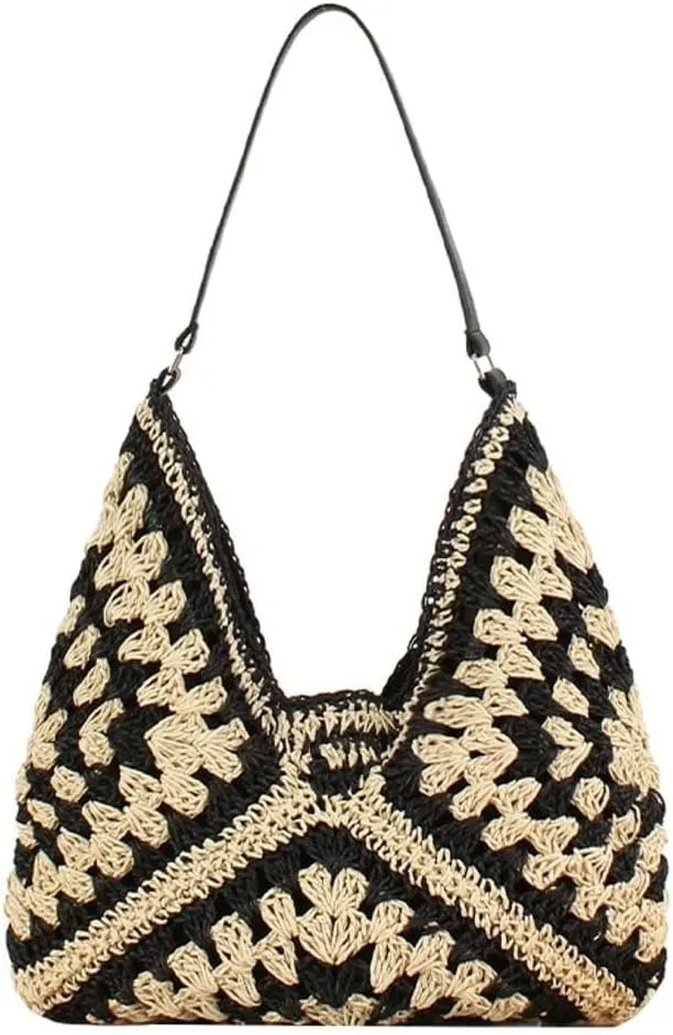 Summer Beach Straw Hand-woven Hobo & Shoulder Rattan Totes for Women Top Handle Handbags and Clutch Purses