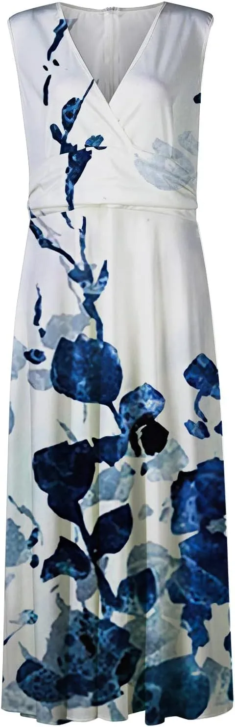 Summer Dresses for Women 2024 Floral Cold Shoulder Sleeve V Neck Holiday Dress Waist Retraction Ruffle Hem Gown Dresses