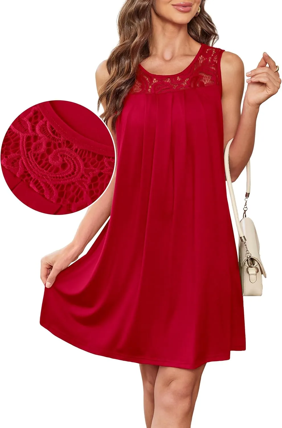 Summer Dresses for Women Sleeveless Lace Crewneck Sundress (S-3XL)