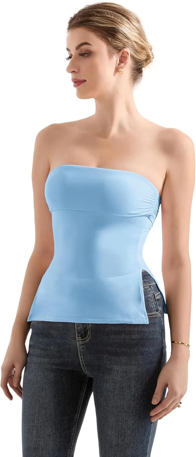 SUUKSESS Women Double Lined Going Out Trendy Tube Tops Side Split Sexy Tank Tops