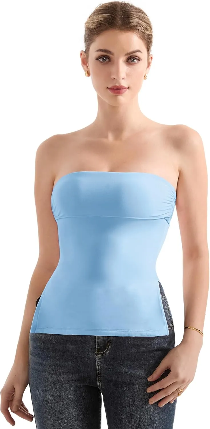SUUKSESS Women Double Lined Going Out Trendy Tube Tops Side Split Sexy Tank Tops