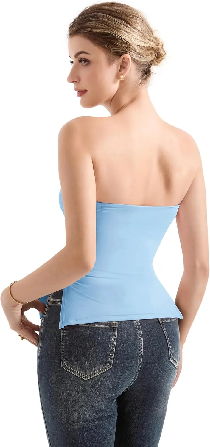 SUUKSESS Women Double Lined Going Out Trendy Tube Tops Side Split Sexy Tank Tops