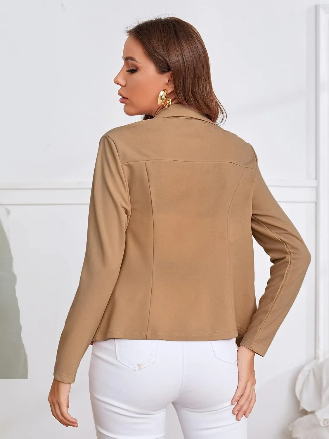 SweatyRocks Women's Elegant Open Front Shawl Collar Long Sleeve Blazer Jacket Coat Cardigan