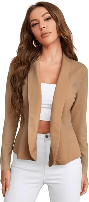 SweatyRocks Women's Elegant Open Front Shawl Collar Long Sleeve Blazer Jacket Coat Cardigan