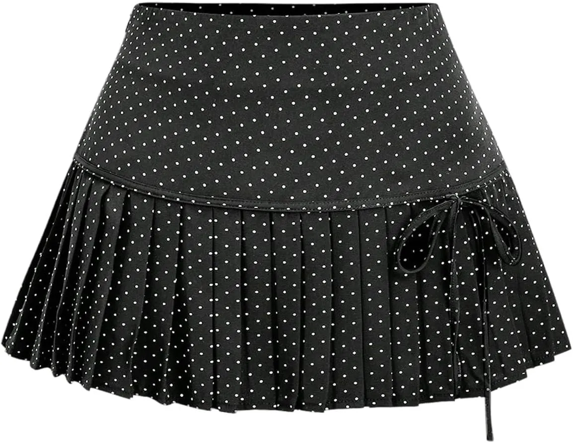SweatyRocks Women's Polka Dots Pleated Mini Skirt Bow A Line Y2K Summer Skirts