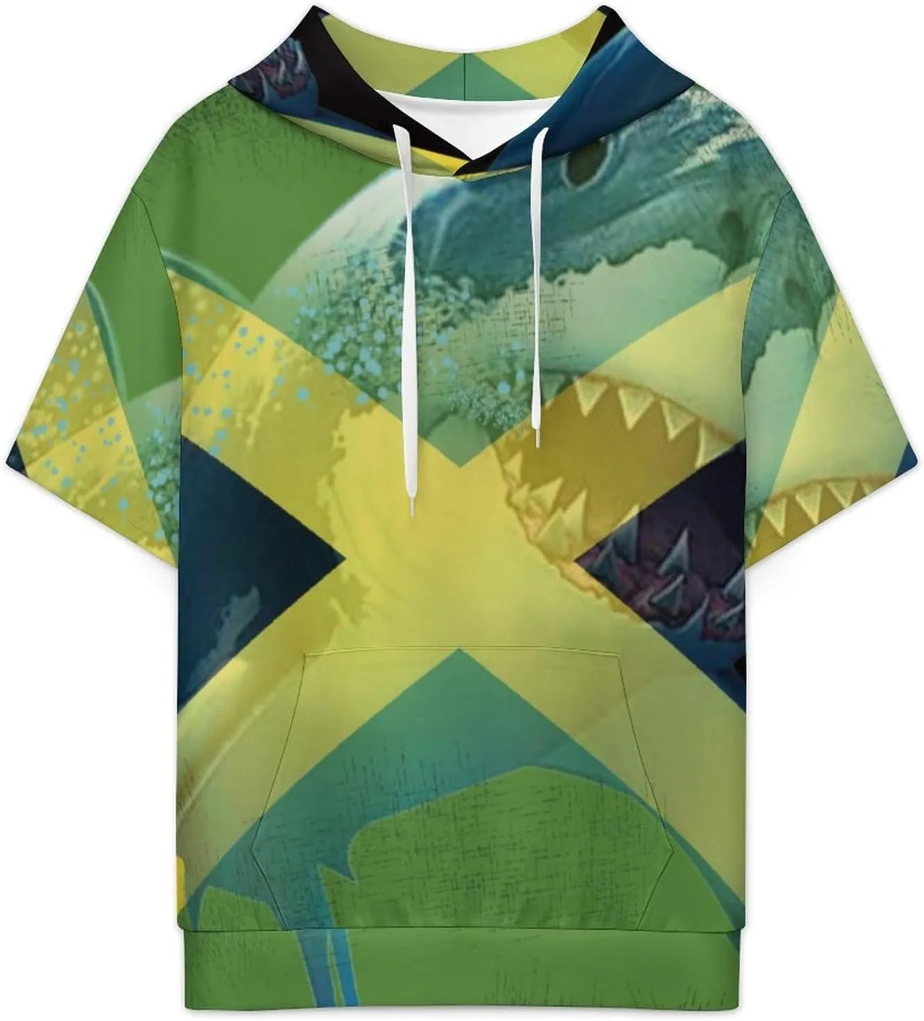 TAIZIYEAH Puerto Rico Flag-Frog Short Sleeved Hoodie Mens Short Sleeve Hoodie Sweatshirts Drawstring Pullover Unique