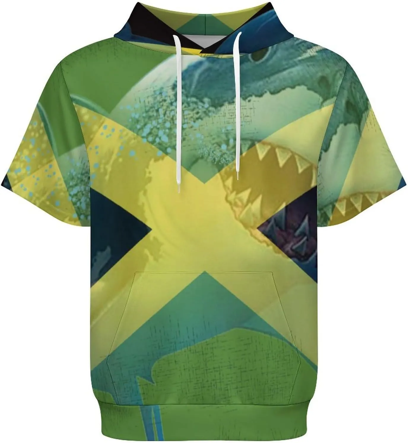 TAIZIYEAH Puerto Rico Flag-Frog Short Sleeved Hoodie Mens Short Sleeve Hoodie Sweatshirts Drawstring Pullover Unique