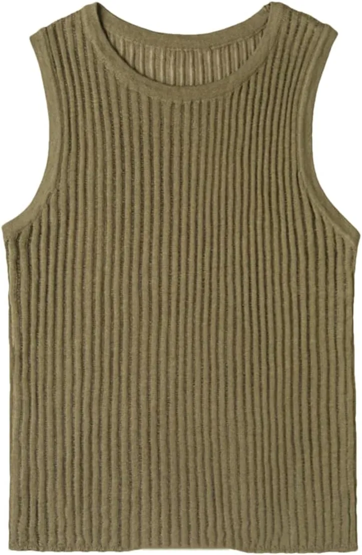 Tank Top for Women Wool Solid Tanks Striped Through Hollow Out Women Tops Sleeveless Elastic Tops
