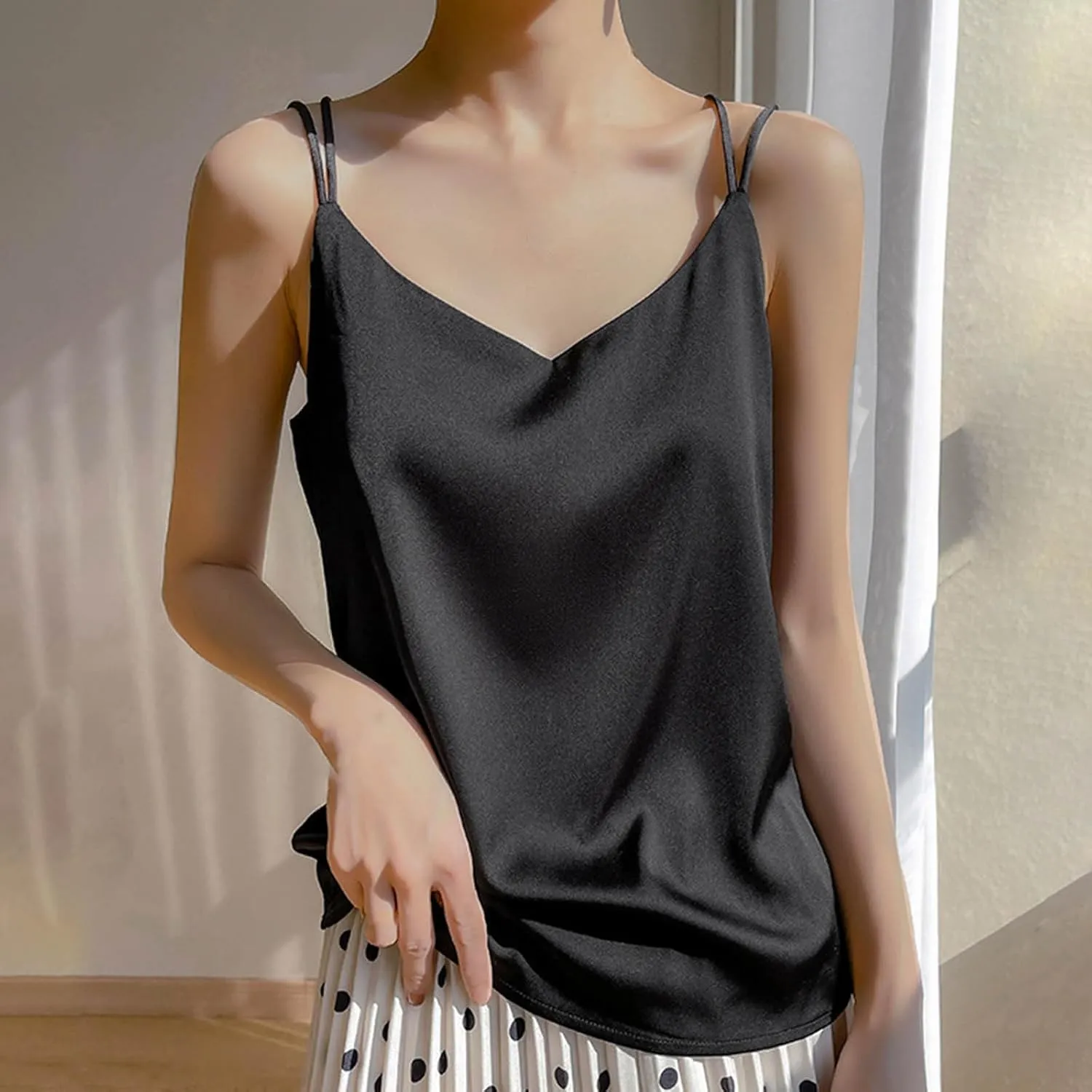 Tank Tops for Women 2025 Fashion Silk Satin Camisole Sexy Summer Spaghetti Strap Tops Loose Comfy Sleeveless Tanks