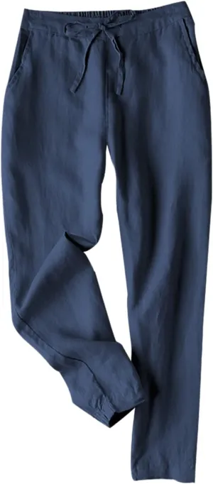 Tanming Linen Pants for Women Summer Casual High Waisted Drawstring White Beach Pant