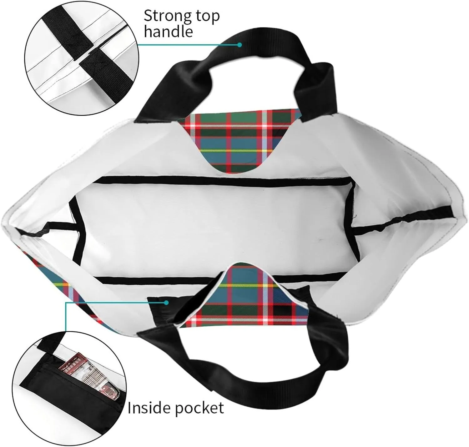 Tartan Plaid Check Tote Bag For Women Weekender Travel Bag Reusable Grocery Bags Large Totes Handbags