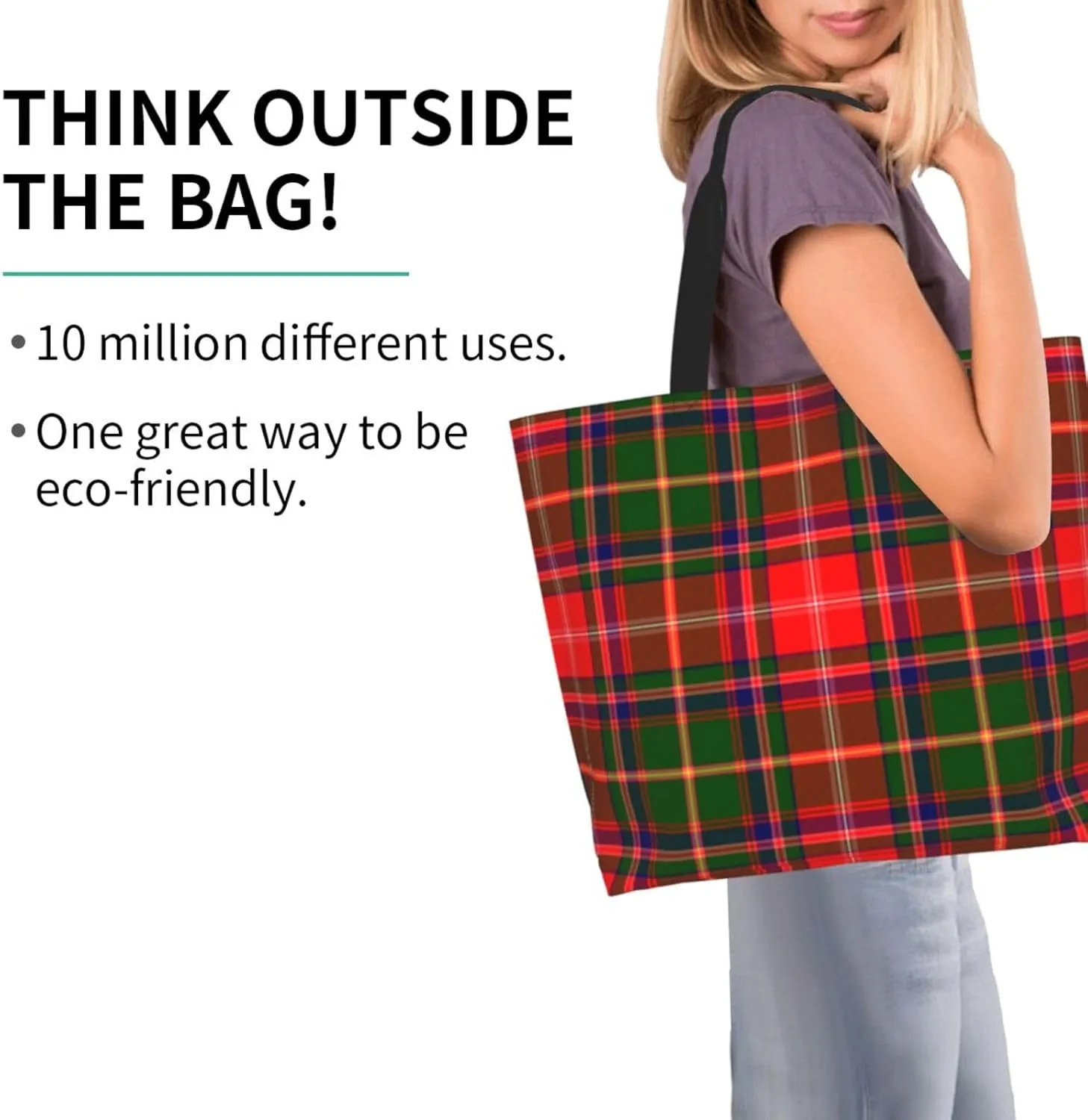 Tartan Plaid Check Tote Bag For Women Weekender Travel Bag Reusable Grocery Bags Large Totes Handbags