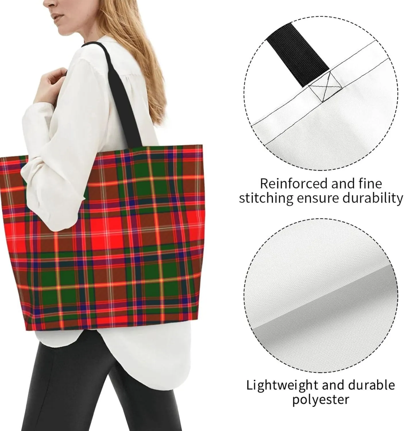 Tartan Plaid Check Tote Bag For Women Weekender Travel Bag Reusable Grocery Bags Large Totes Handbags