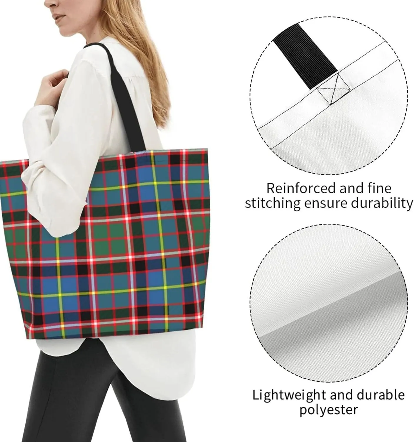 Tartan Plaid Check Tote Bag For Women Weekender Travel Bag Reusable Grocery Bags Large Totes Handbags