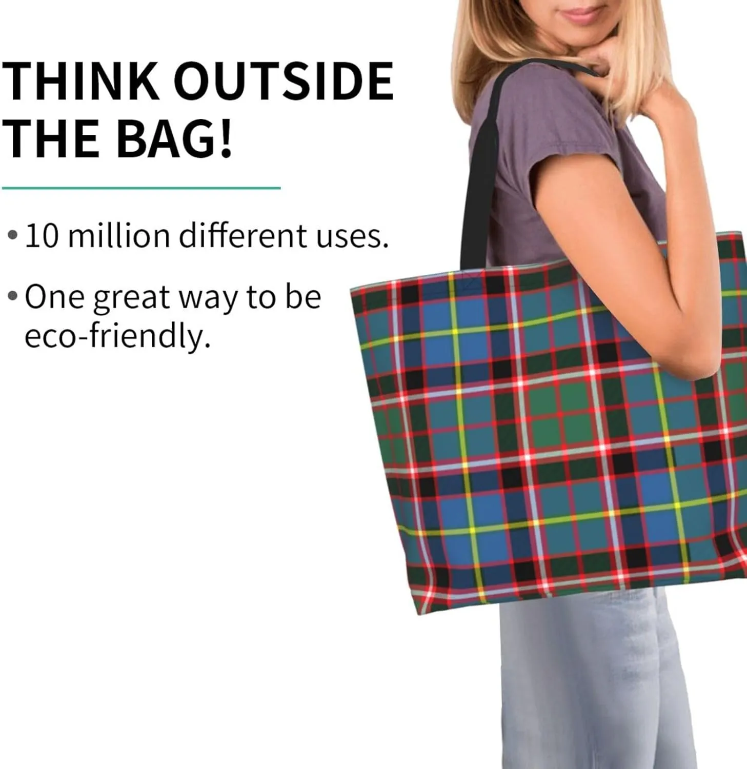 Tartan Plaid Check Tote Bag For Women Weekender Travel Bag Reusable Grocery Bags Large Totes Handbags