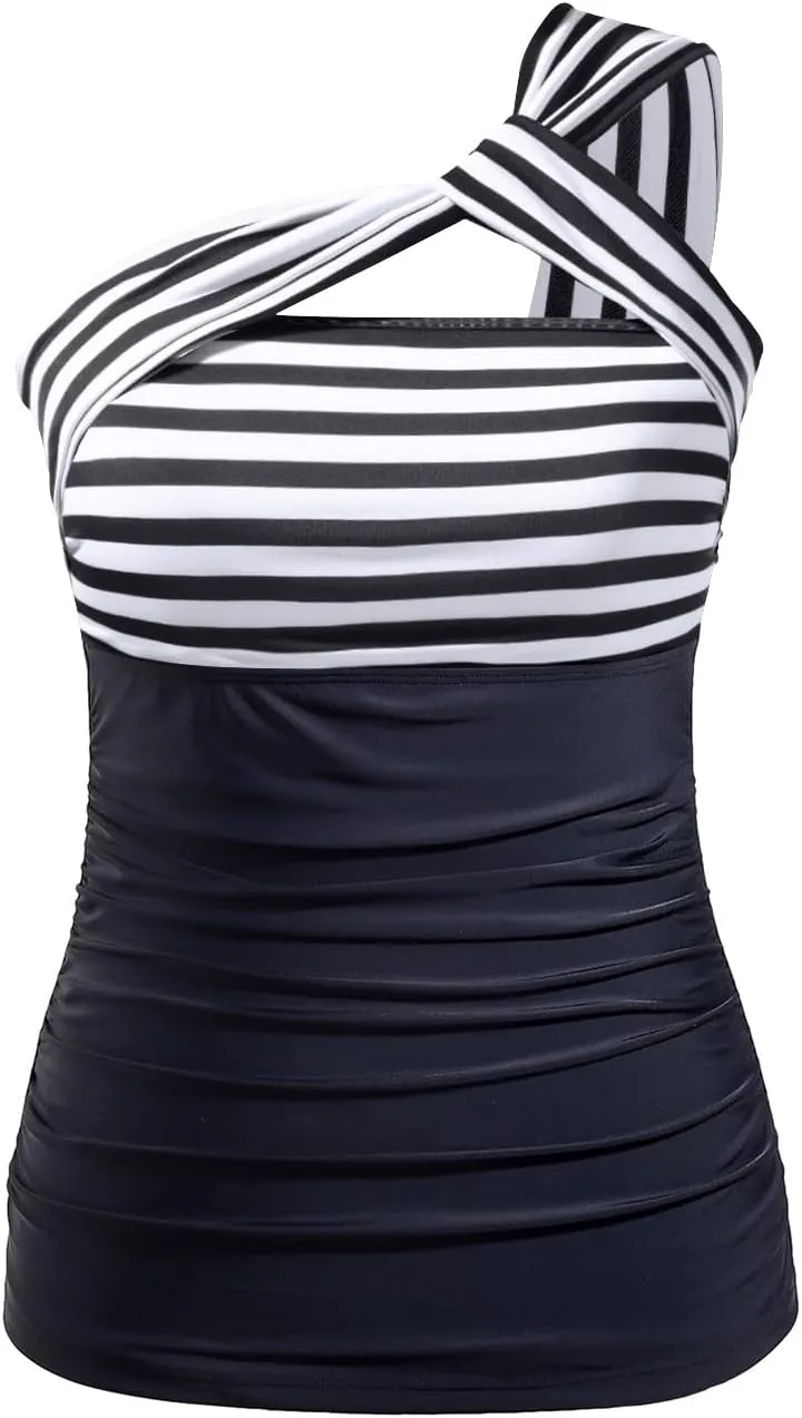 Tempt Me Women Tankini Top Swim Tops Ruched One Shoulder Bathing Suit Swimsuit Tops Only