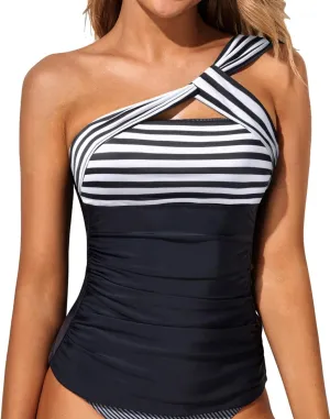 Tempt Me Women Tankini Top Swim Tops Ruched One Shoulder Bathing Suit Swimsuit Tops Only