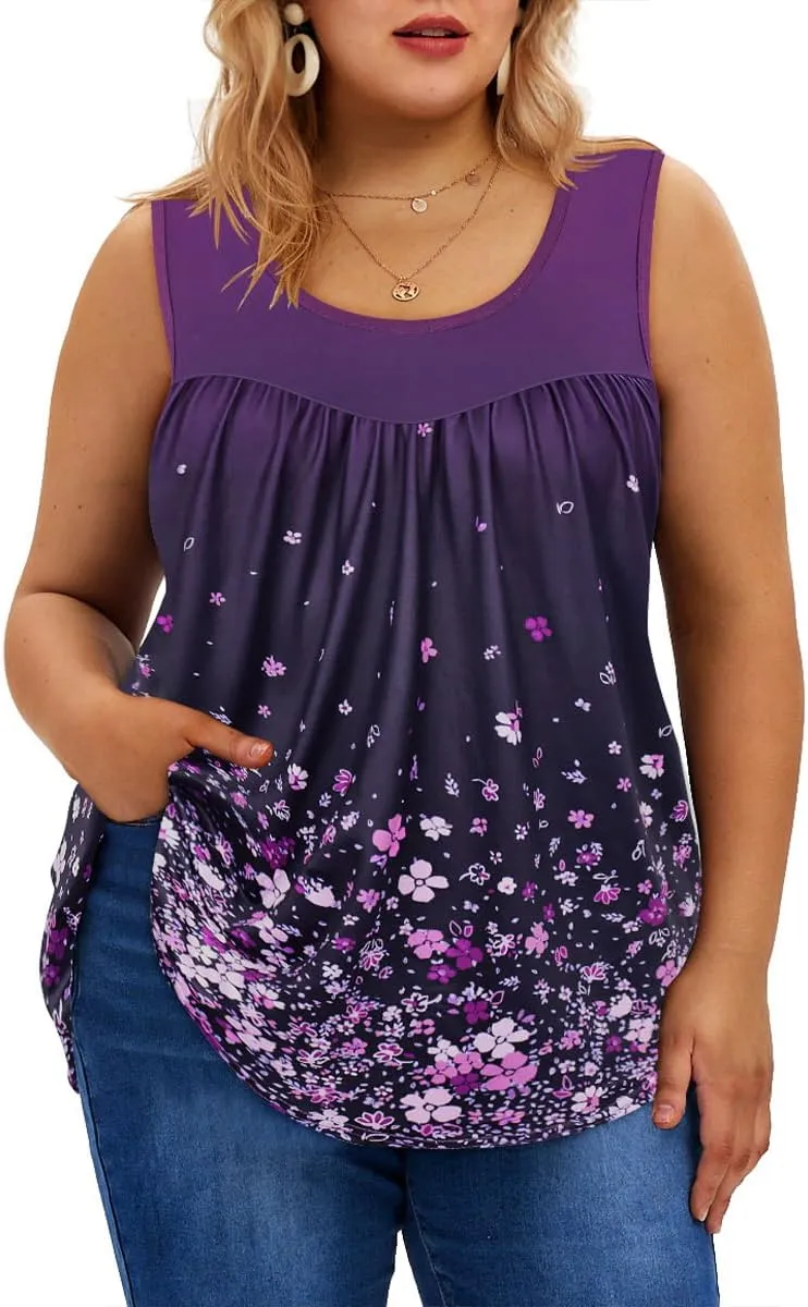 TIYOMI Plus Size Floral Tank Tops for Women Sleeveless Shirts Summer Tunic Tank Tops Flowy Camisoles XL-5XL