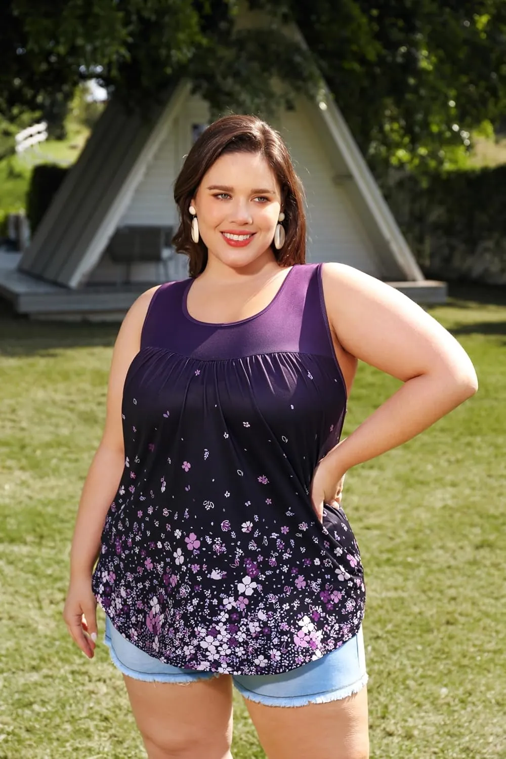 TIYOMI Plus Size Floral Tank Tops for Women Sleeveless Shirts Summer Tunic Tank Tops Flowy Camisoles XL-5XL